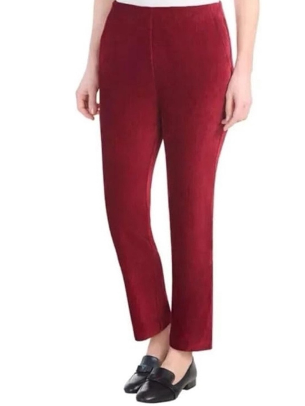 Hilary Radley Faux Suede Pants NWOT | Medium Red Slim Leg 29” Inseam Pull‑On